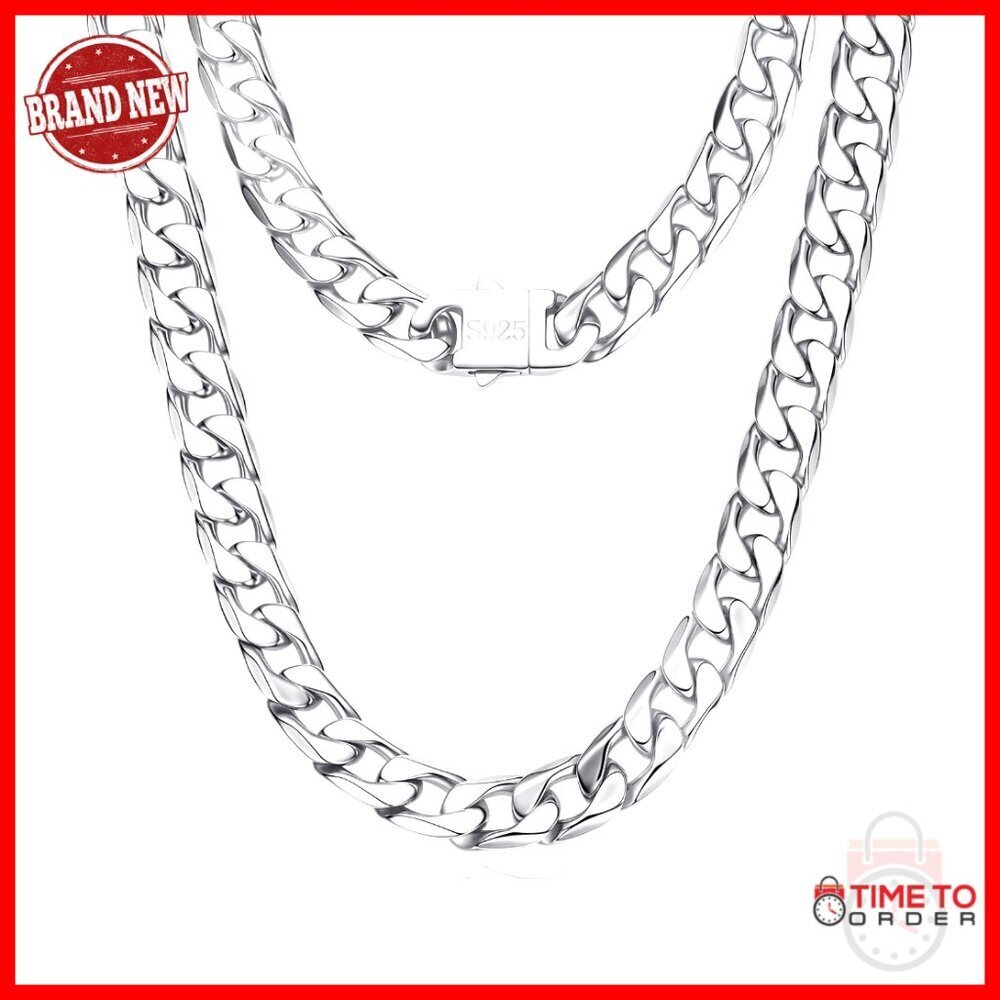 14MM Cuban Link Chain Necklace, 316L Stainless Steel, 925 Sterling Silver Filled